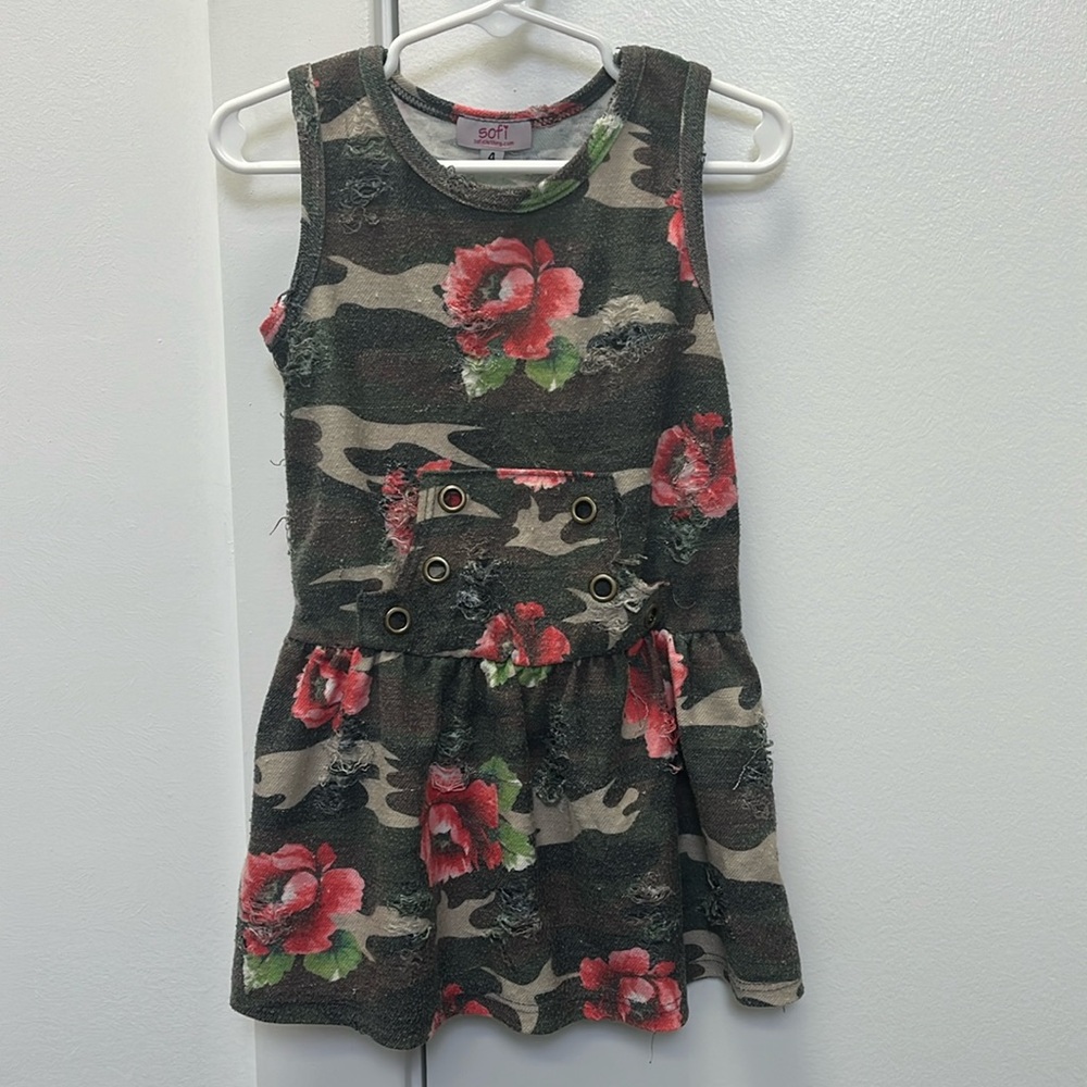 Sofi Clothing Girls Camo and Roses Distressed Dress size 4